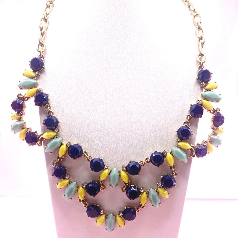 J Crew Vintage Mint Green and Navy Blue and Yellow Necklace